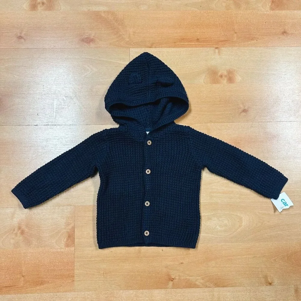 NWT Carters Navy Blue Knit Bear Sweater Baby Size 9M NEW